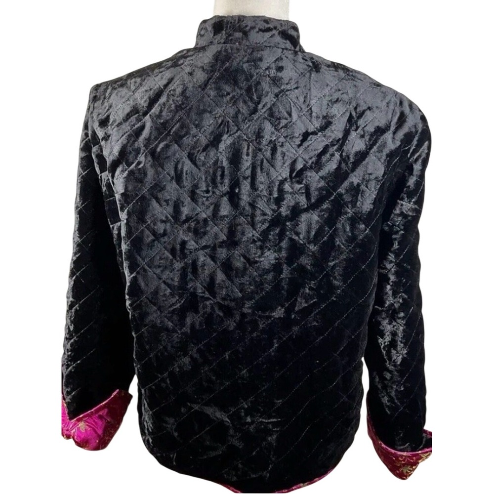 David Brooks Reversible Quilted Jacket Pink Floral Brocade Black Velvet Medium - Picture 6 of 9